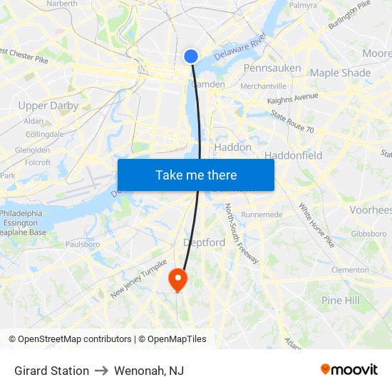 Girard Station to Wenonah, NJ map