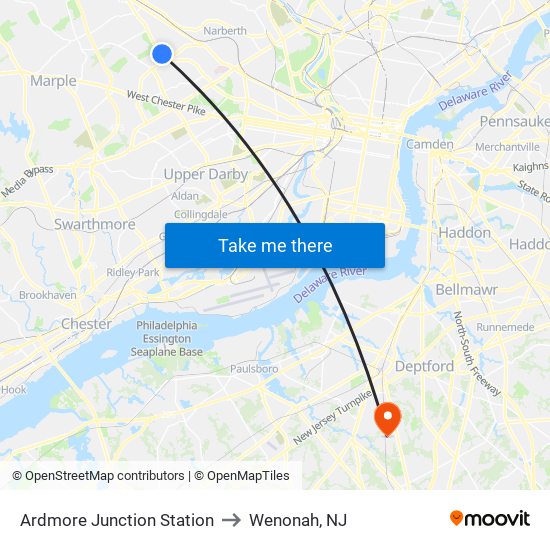 Ardmore Junction Station to Wenonah, NJ map