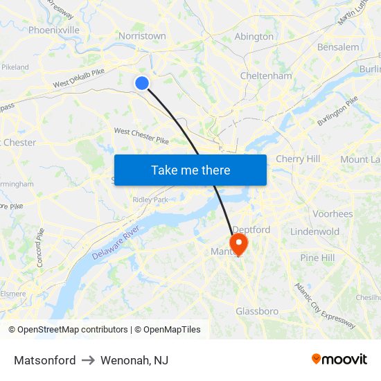 Matsonford to Wenonah, NJ map