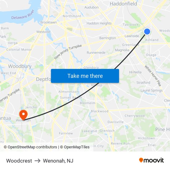 Woodcrest to Wenonah, NJ map