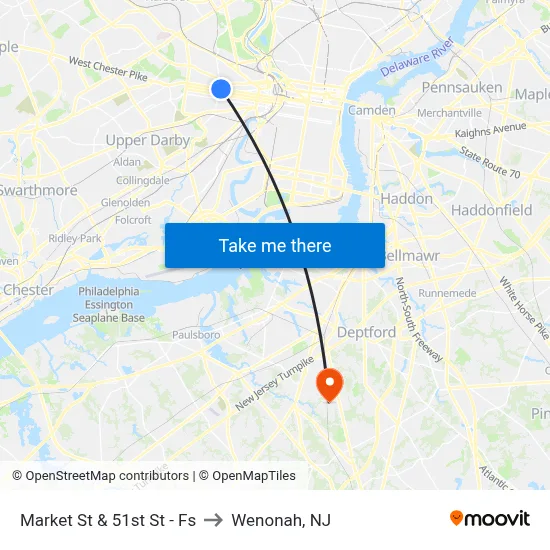Market St & 51st St - Fs to Wenonah, NJ map