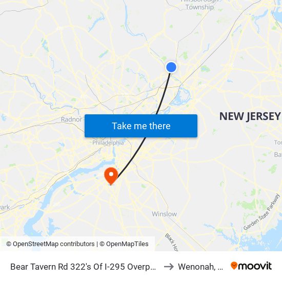 Bear Tavern Rd 322's Of I-295 Overpass to Wenonah, NJ map