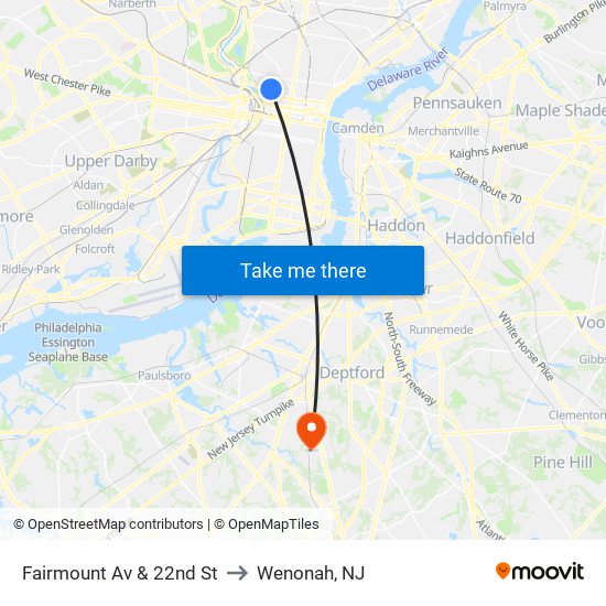 Fairmount Av & 22nd St to Wenonah, NJ map