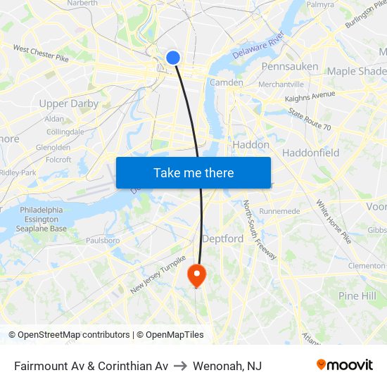 Fairmount Av & Corinthian Av to Wenonah, NJ map