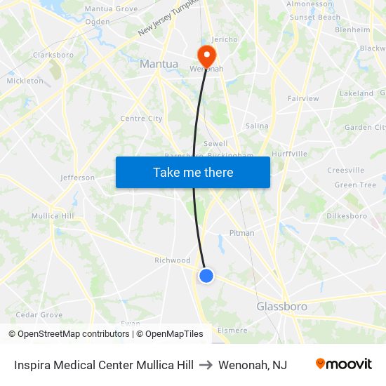 Inspira Medical Center Mullica Hill to Wenonah, NJ map