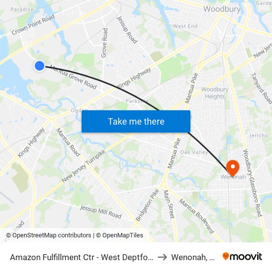 Amazon Fulfillment Ctr - West Deptford to Wenonah, NJ map