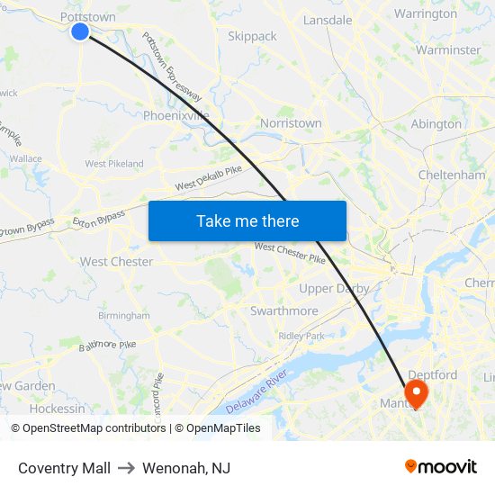 Coventry Mall to Wenonah, NJ map