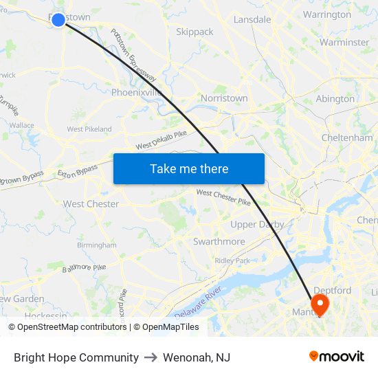 Bright Hope Community to Wenonah, NJ map