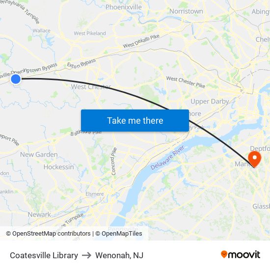 Coatesville Library to Wenonah, NJ map