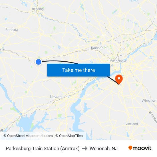 Parkesburg Train Station (Amtrak) to Wenonah, NJ map