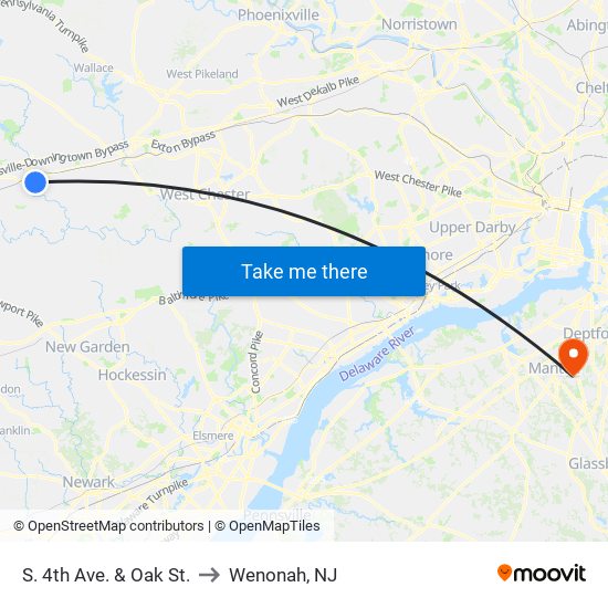 S. 4th Ave. & Oak St. to Wenonah, NJ map