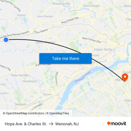 Hope Ave. & Charles St. to Wenonah, NJ map