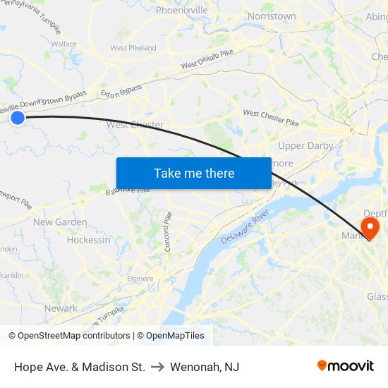 Hope Ave. & Madison St. to Wenonah, NJ map