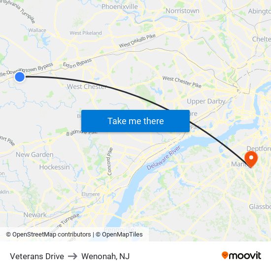 Veterans Drive to Wenonah, NJ map