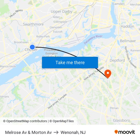 Melrose Av & Morton Av to Wenonah, NJ map