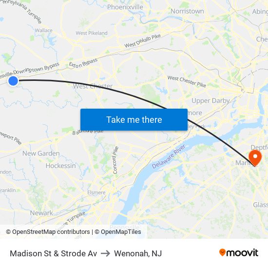 Madison St & Strode Av to Wenonah, NJ map