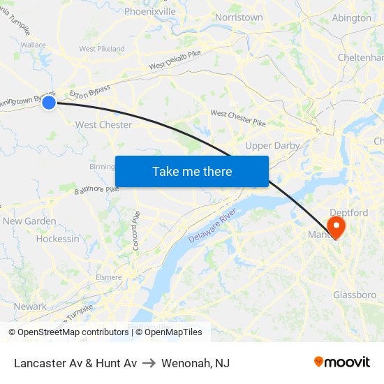 Lancaster Av & Hunt Av to Wenonah, NJ map