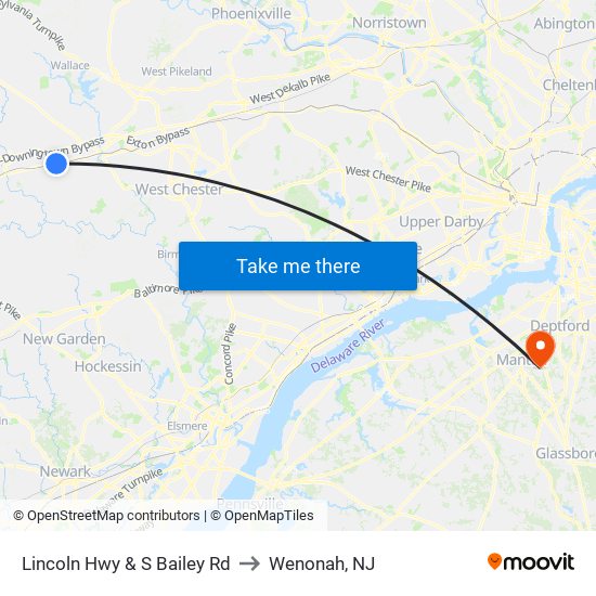Lincoln Hwy & S Bailey Rd to Wenonah, NJ map