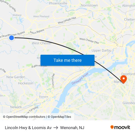 Lincoln Hwy & Loomis Av to Wenonah, NJ map