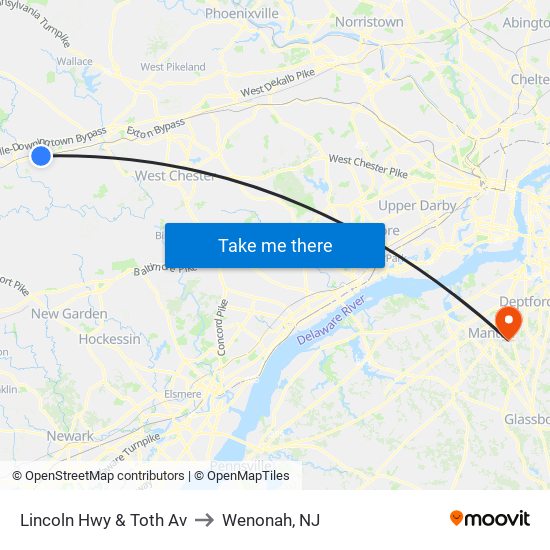 Lincoln Hwy & Toth Av to Wenonah, NJ map