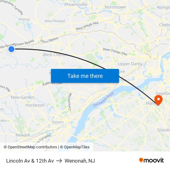 Lincoln Av & 12th Av to Wenonah, NJ map