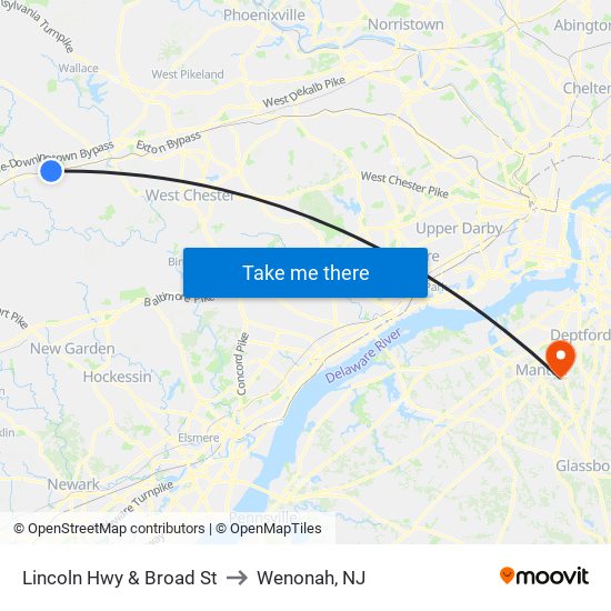 Lincoln Hwy & Broad St to Wenonah, NJ map