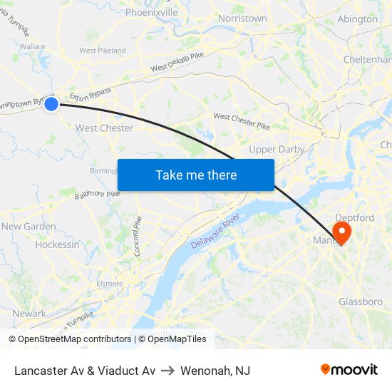 Lancaster Av & Viaduct Av to Wenonah, NJ map