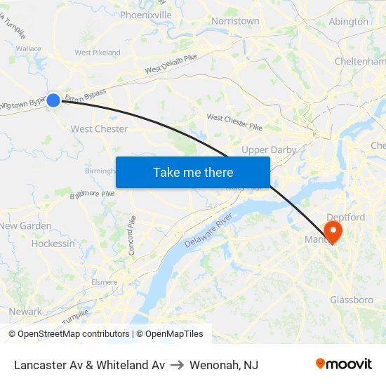 Lancaster Av & Whiteland Av to Wenonah, NJ map