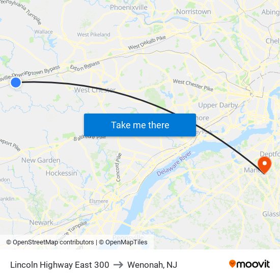 Lincoln Highway East 300 to Wenonah, NJ map