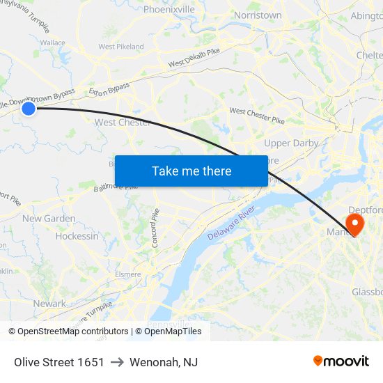 Olive Street 1651 to Wenonah, NJ map