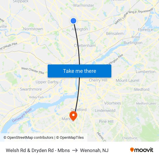 Welsh Rd & Dryden Rd - Mbns to Wenonah, NJ map