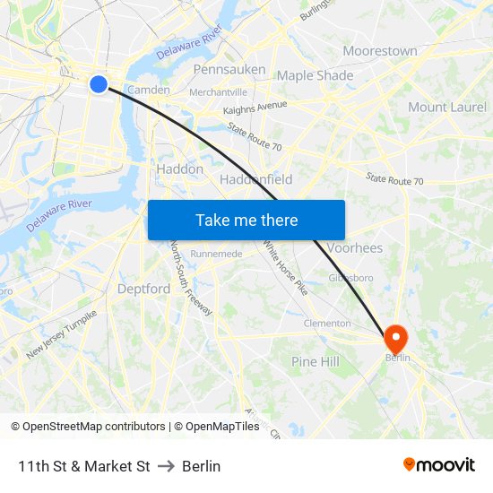 11th St & Market St to Berlin map