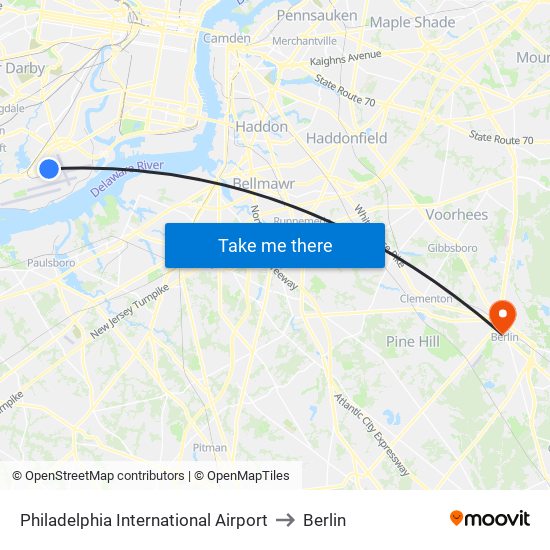 Philadelphia International Airport to Berlin map