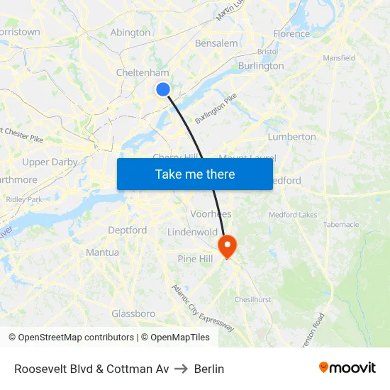 Roosevelt Blvd & Cottman Av to Berlin map