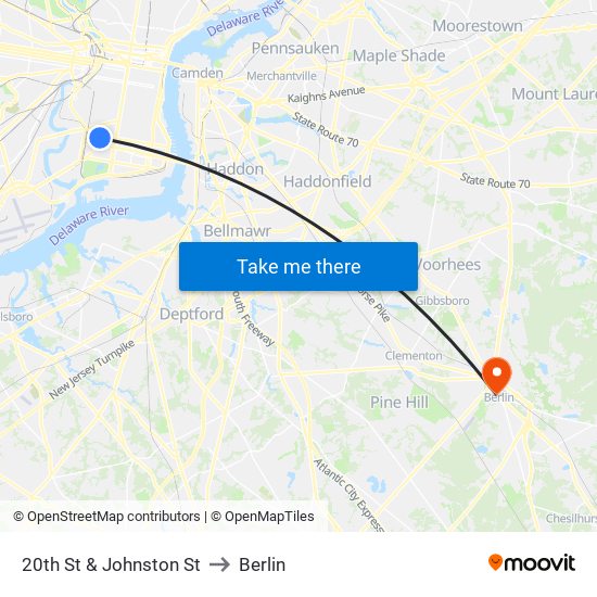 20th St & Johnston St to Berlin map