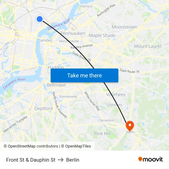 Front St & Dauphin St to Berlin map