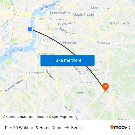 Pier 70 Walmart & Home Depot to Berlin map