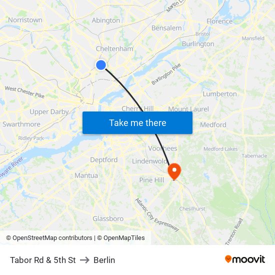 Tabor Rd & 5th St to Berlin map