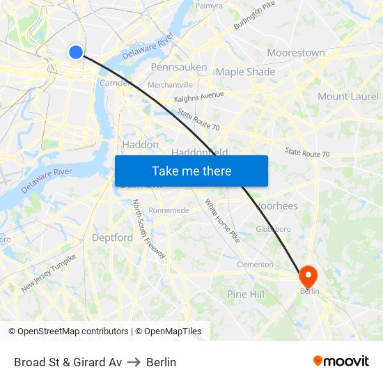 Broad St & Girard Av to Berlin map
