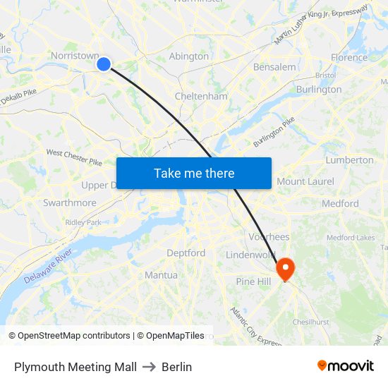 Plymouth Meeting Mall to Berlin map