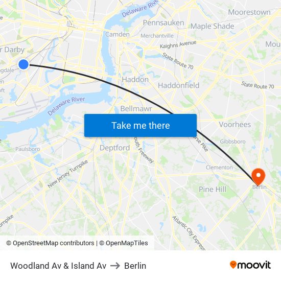 Woodland Av & Island Av to Berlin map
