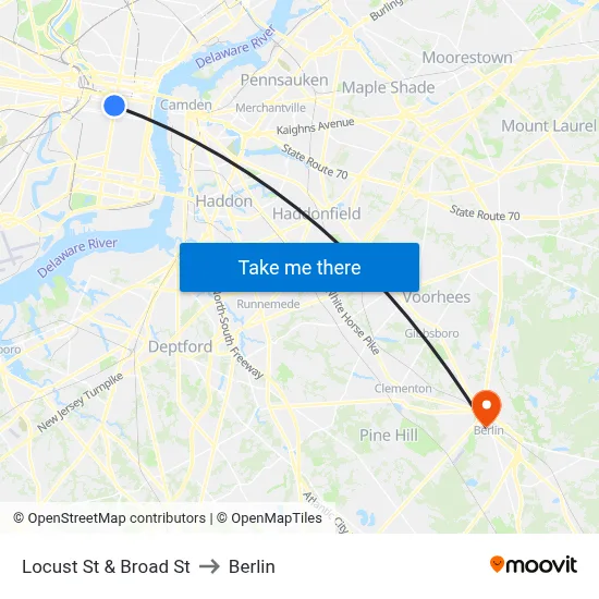 Locust St & Broad St to Berlin map
