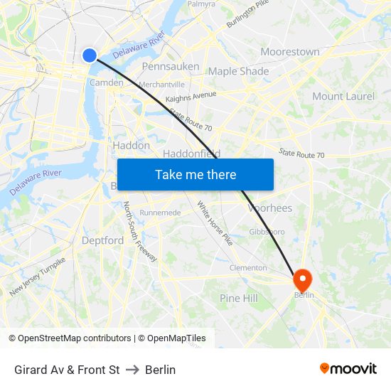 Girard Av & Front St to Berlin map