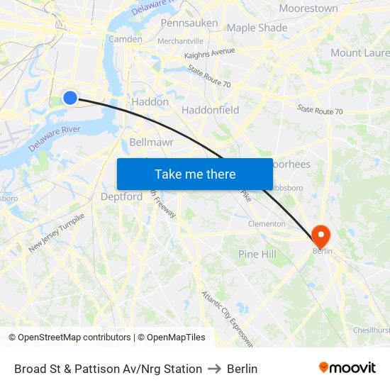 Broad St & Pattison Av/Nrg Station to Berlin map