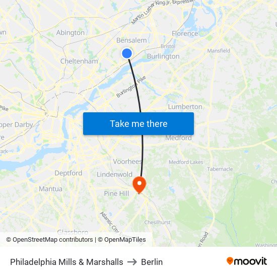 Philadelphia Mills & Marshalls to Berlin map