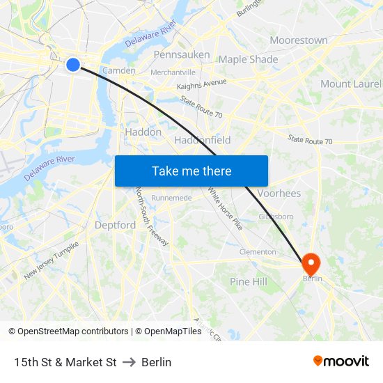 15th St & Market St to Berlin map