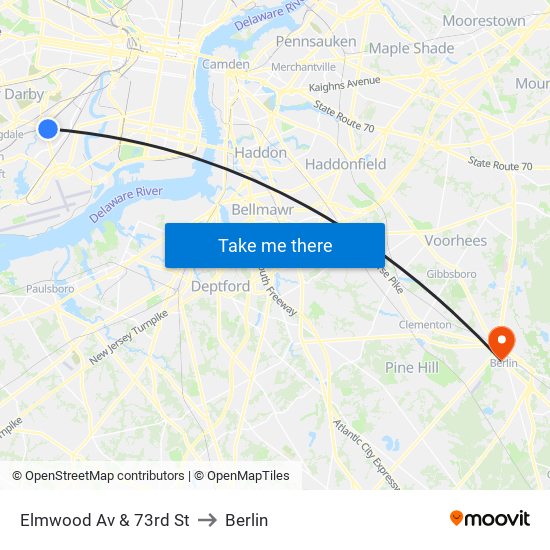 Elmwood Av & 73rd St to Berlin map