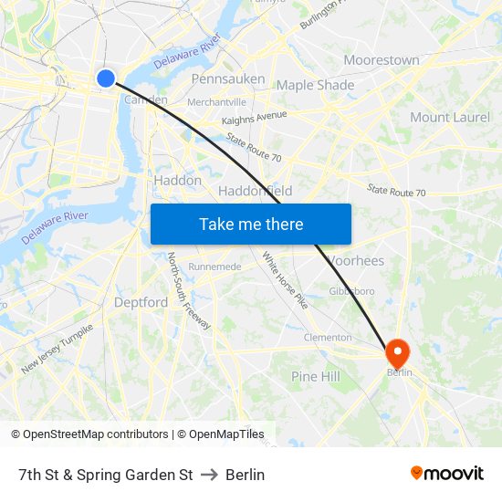 7th St & Spring Garden St to Berlin map