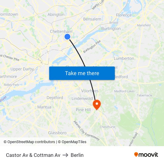 Castor Av & Cottman Av to Berlin map