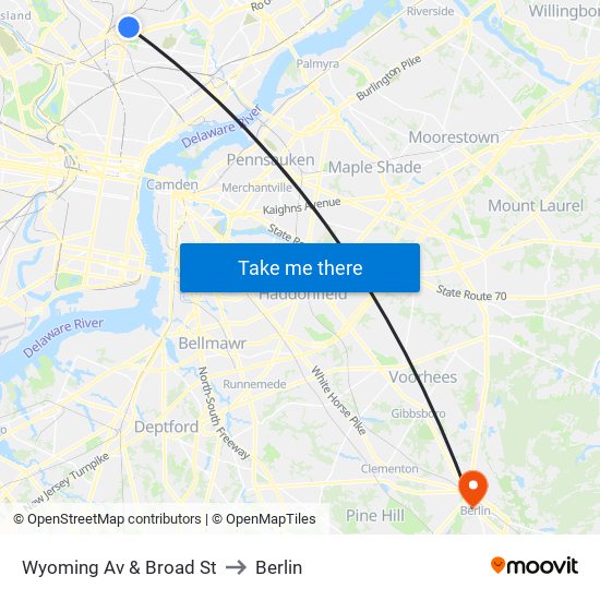 Wyoming Av & Broad St to Berlin map